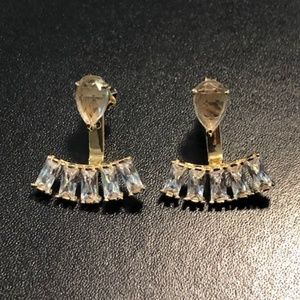 Crystal Quartz/Gold Teardrop Baguette Ear Jackets | 2 Earrings in One